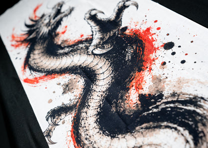 Detailed dragon scales and claws with black and red ink effects